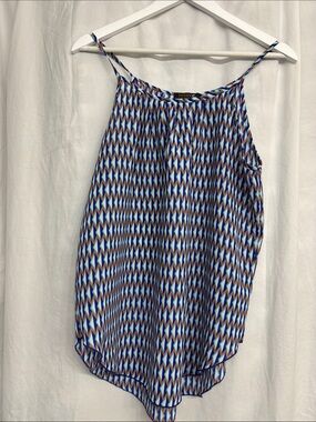 Renee C. Blue Multi Geometric Spaghetti-Strap Tank